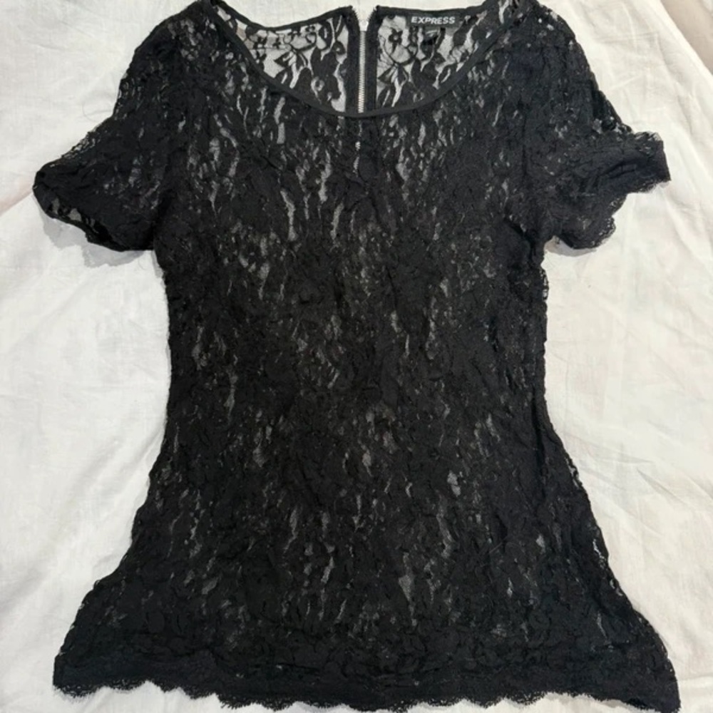 Express Black Lace Short Sleeve Blouse